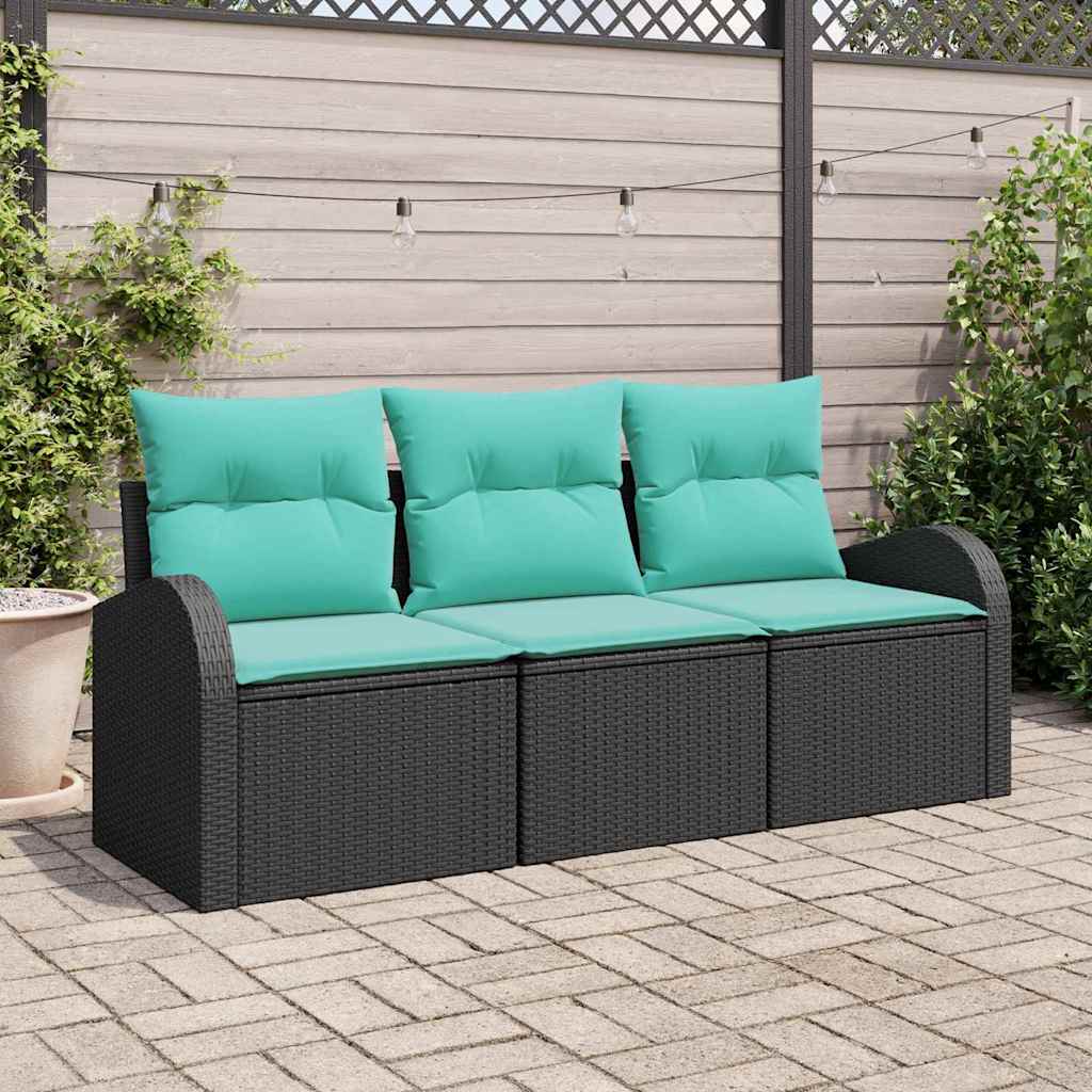 Garten-Sofa-Set 3 stk. Schwarz und Türkis Poly Rattan