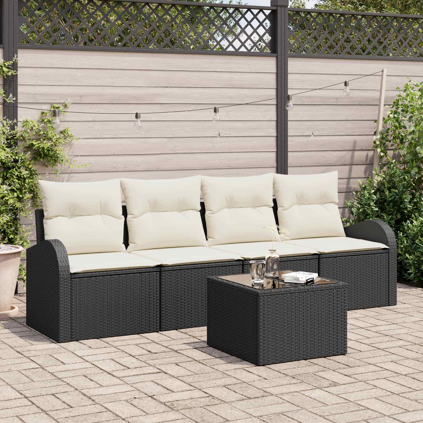 Gartensofa-set 5 Stk. 4-Sitzanzahl Schwarz und Creme