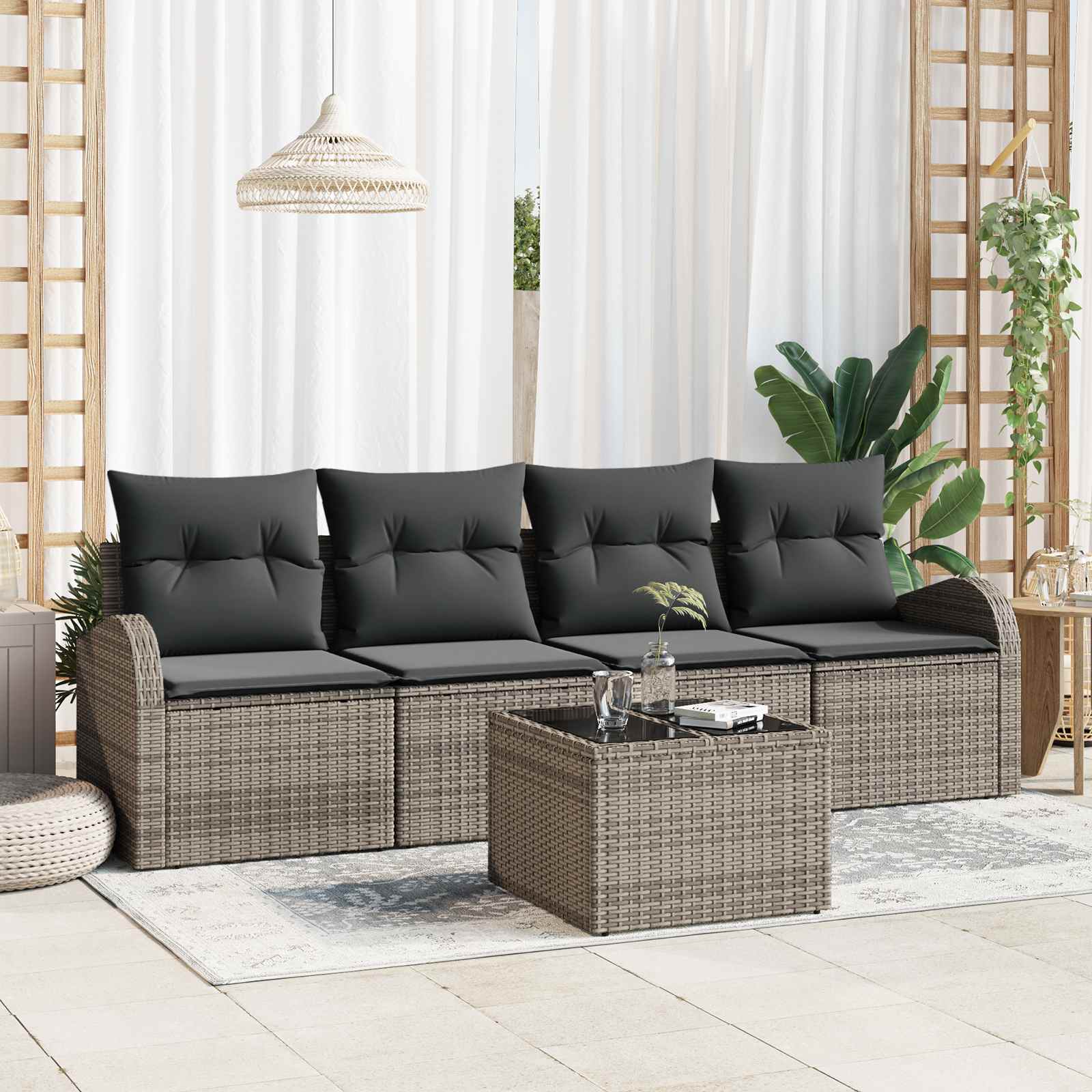 Gartensofa-set 5 Stk. 4-Sitzanzahl Grau Poly-Rattan