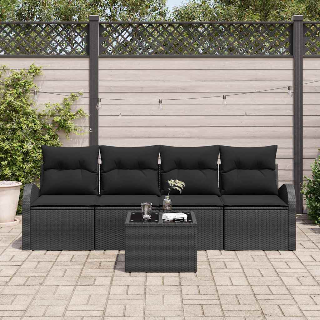Gartensofa-set 5 Stk. 4-Sitzanzahl Schwarz Poly-Rattan