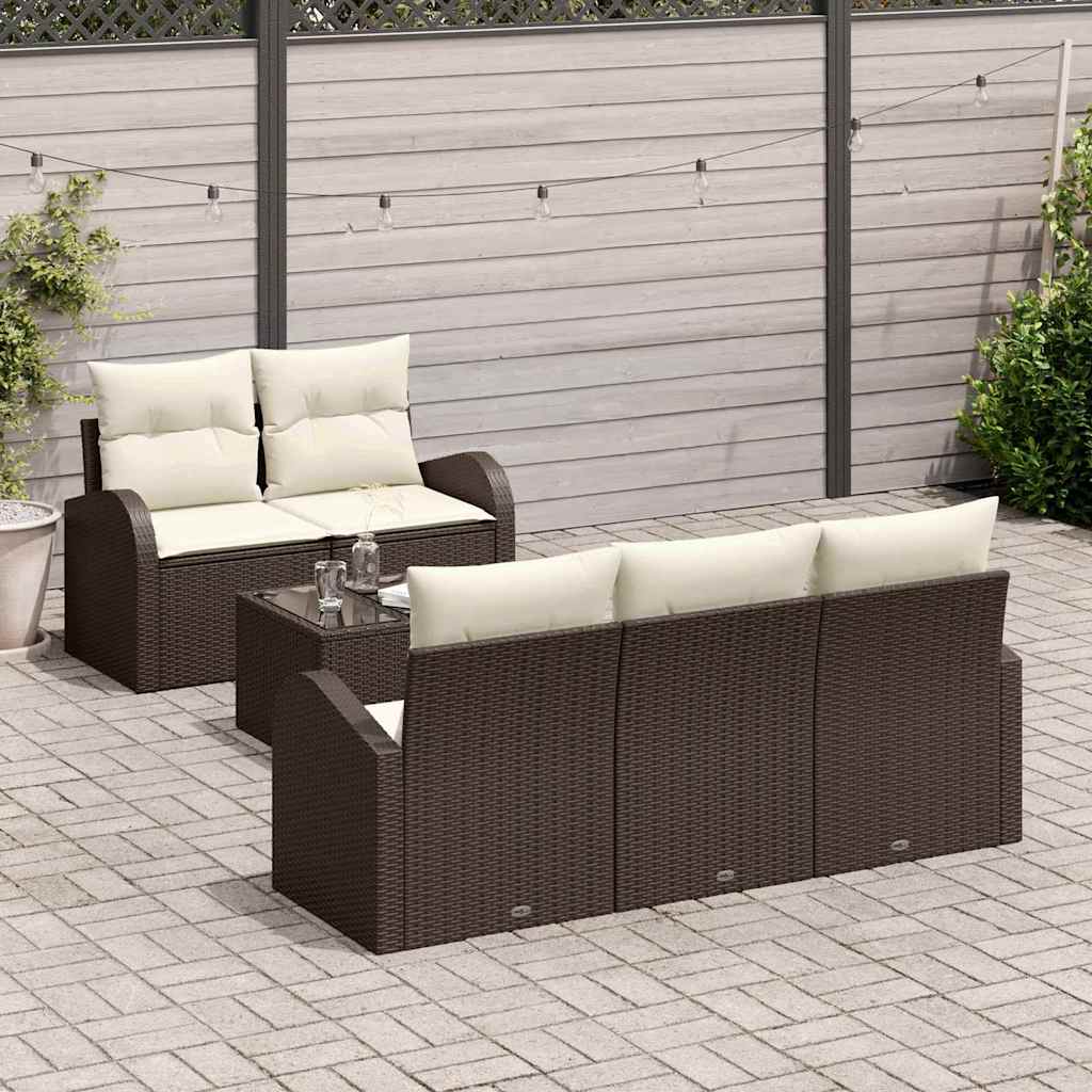 Gartensofa-set 6 stk. 5-Sitzanzahl Braun und Creme Poly-Rattan