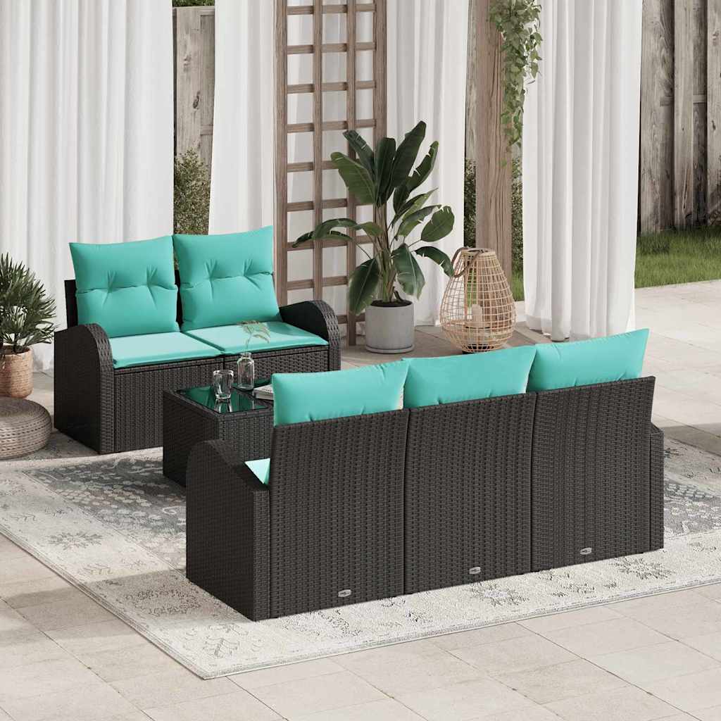 Gartensofa-set 6 stk. 5-Sitzanzahl Schwarz und Türkis