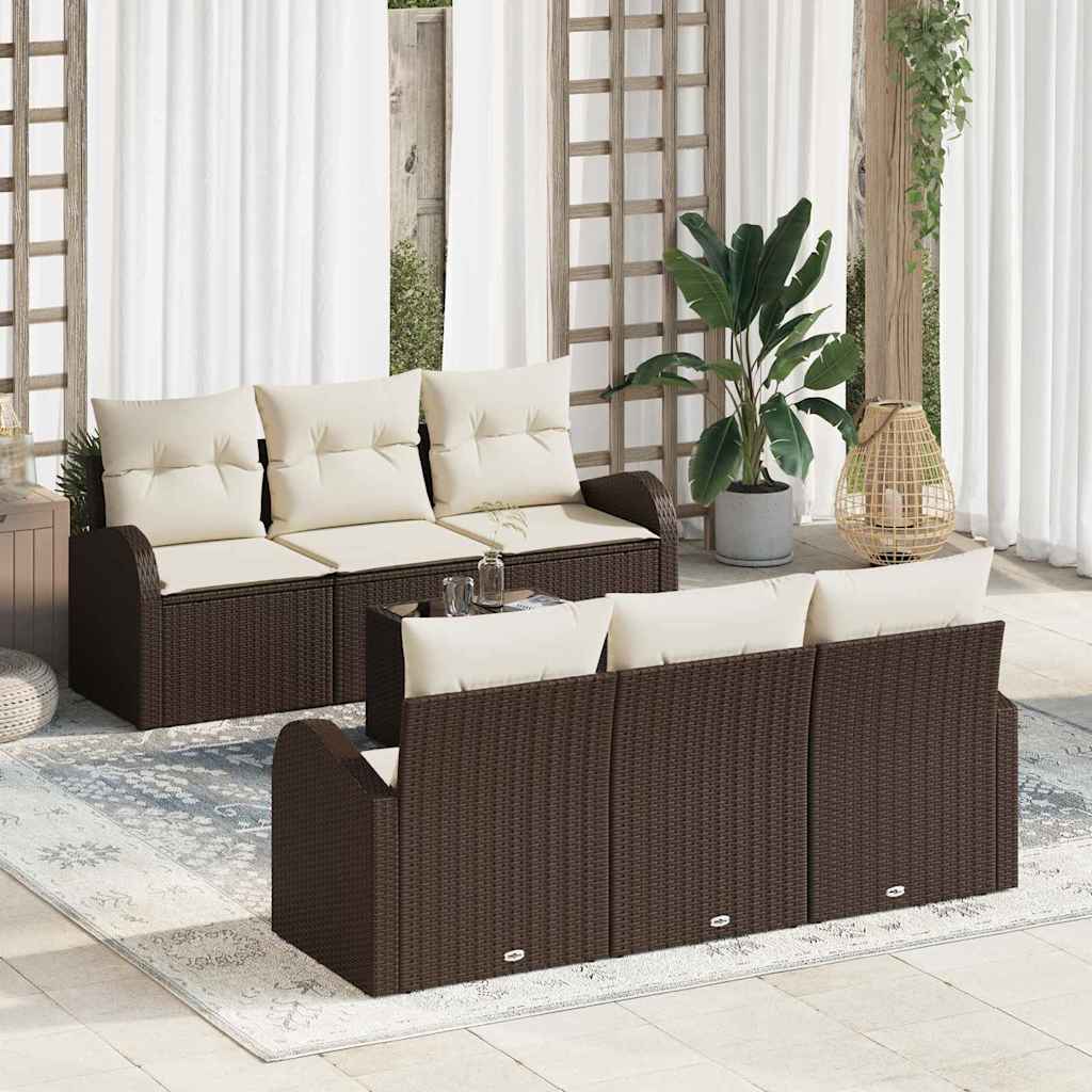 Gartensofa-set 7 stk. 6-Sitzanzahl Braun und Creme Poly-Rattan