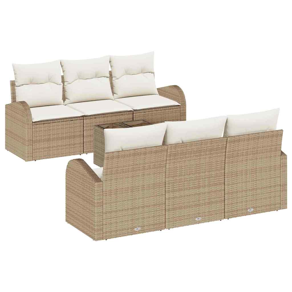 Gartensofa-set 7 stk. 6-Sitzanzahl Beige und Creme Poly-Rattan
