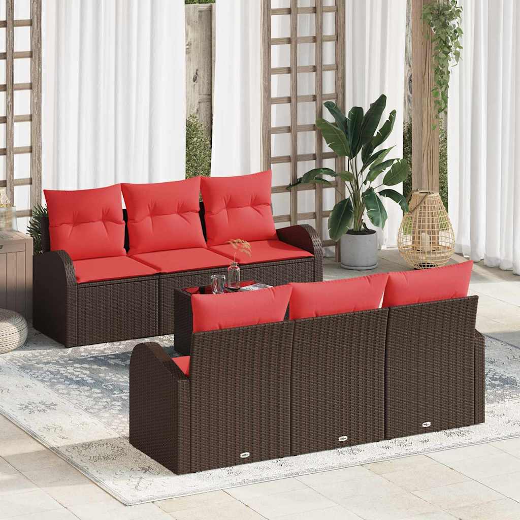 Gartensofa-set 7 stk. 6-Sitzanzahl Beige und Rot Poly-Rattan