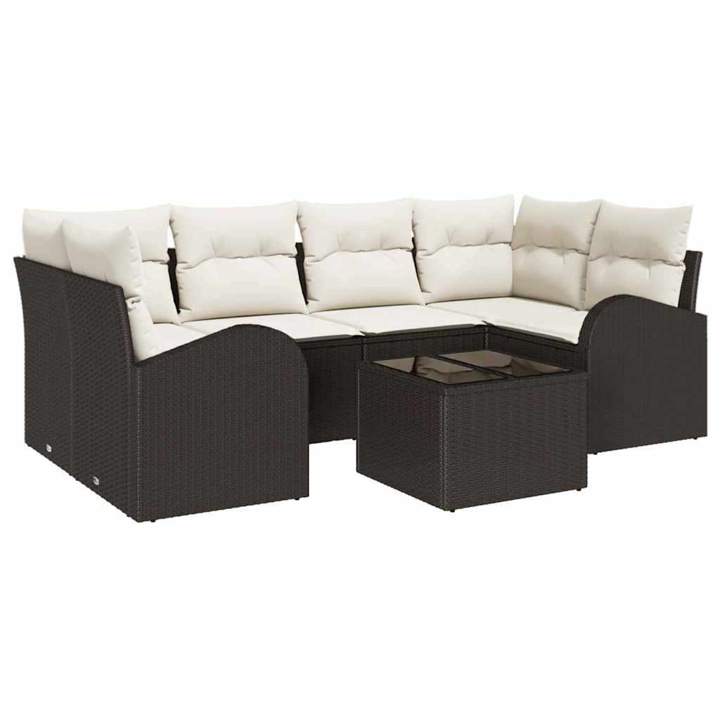 Gartensofa-set 7 stk. 6-Sitzanzahl Braun und Creme Poly-Rattan