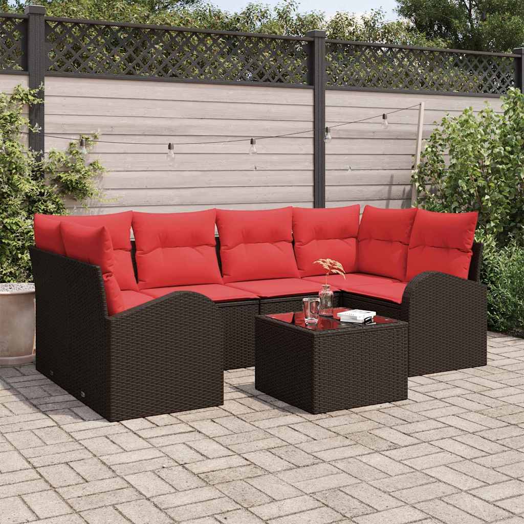 Gartensofa-set 7 stk. 6-Sitzanzahl Beige und Rot Poly-Rattan