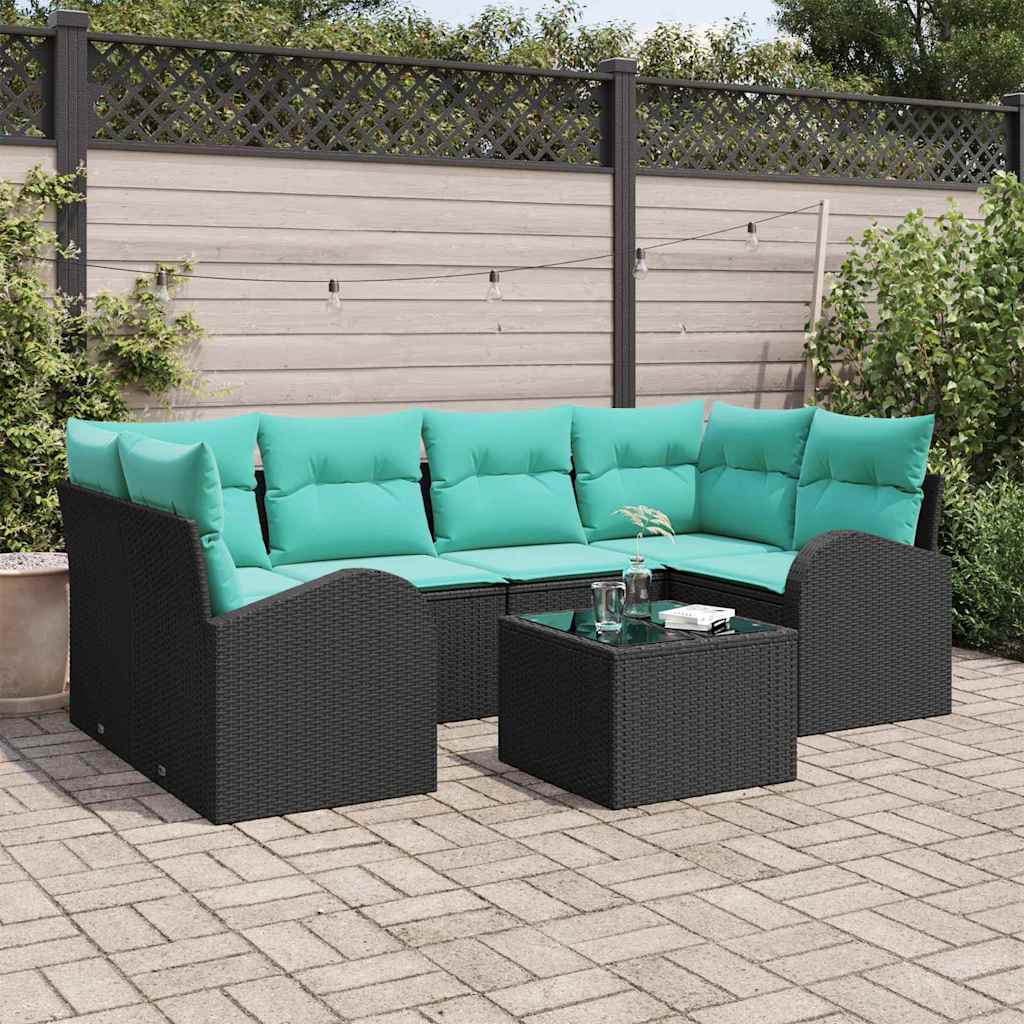 Gartensofa-set 7 stk. 6-Sitzanzahl Schwarz und Türkis