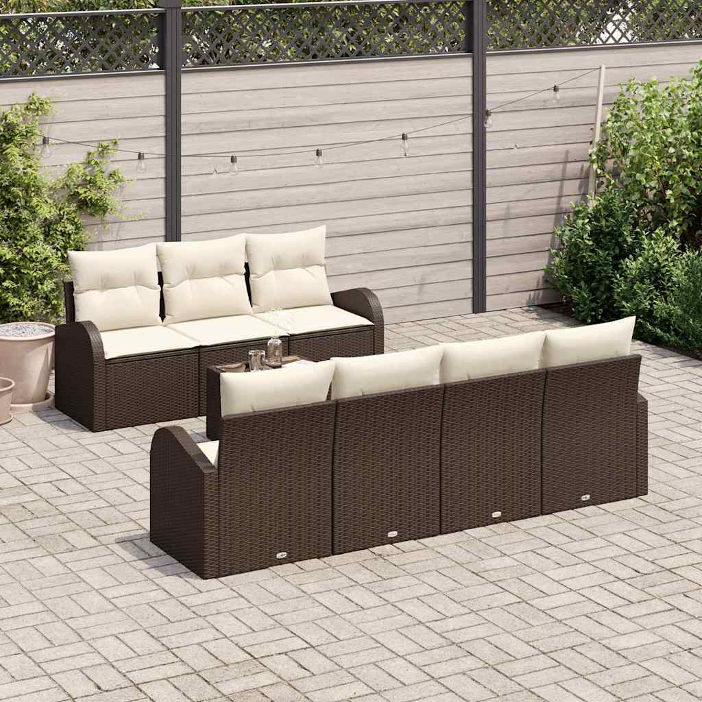 Gartensofa-set 8 Stk. 7-Sitzanzahl Braun und Creme Poly-Rattan