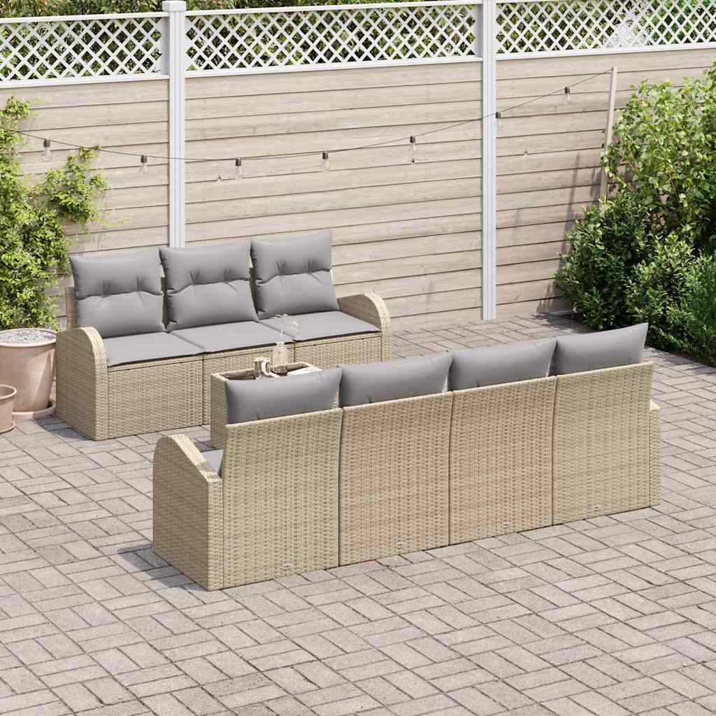 Gartensofa-set 8 Stk. 7-Sitzanzahl Beige und Grau Poly-Rattan
