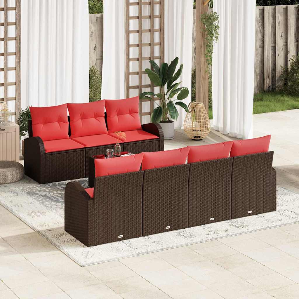 Gartensofa-set 8 stk. 7-Sitzanzahl Beige und Rot Poly-Rattan