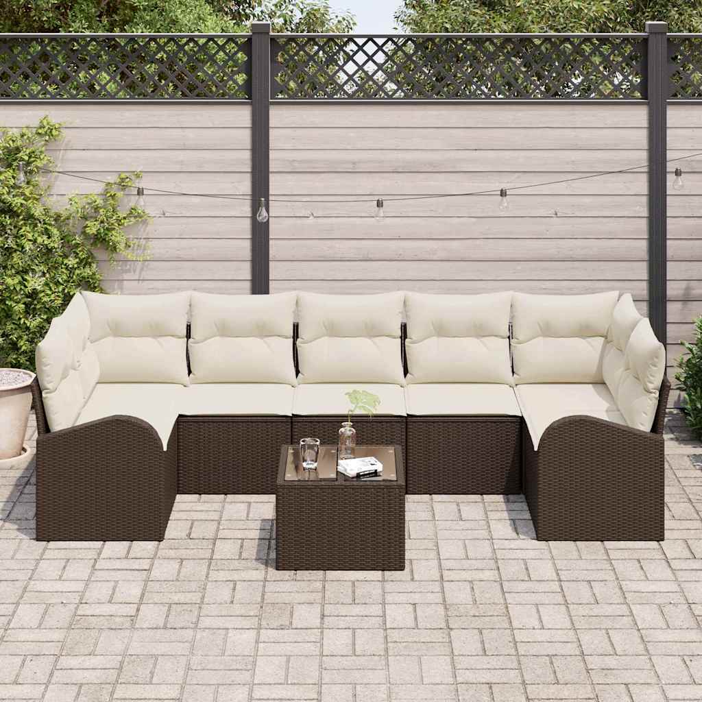 Gartensofa-set 8 stk. 7-Sitzanzahl Braun und Creme Poly-Rattan