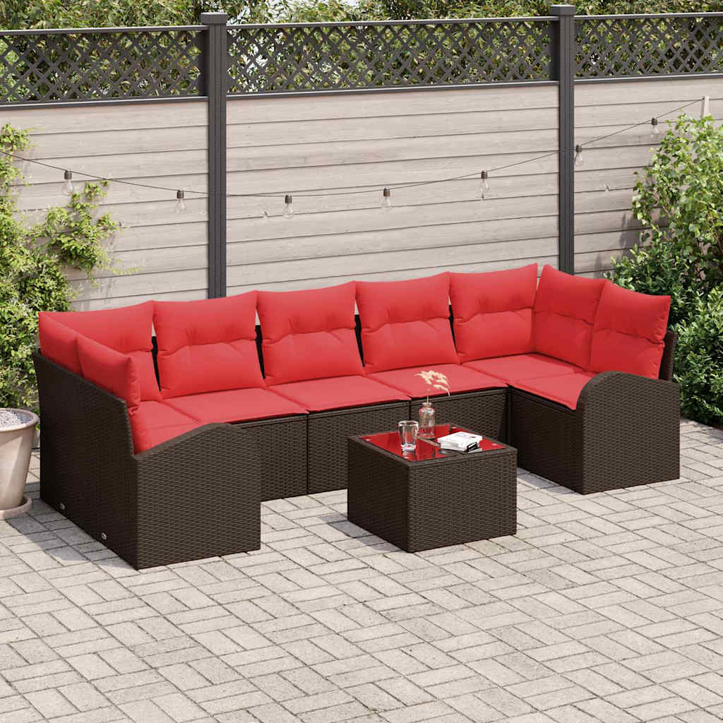 Gartensofa-set 8 stk. 7-Sitzanzahl Beige und Rot Poly-Rattan