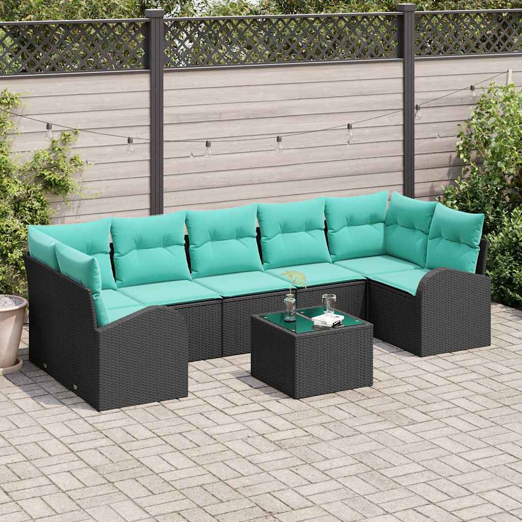 Gartensofa-set 8 stk. 7-Sitzanzahl Schwarz und Türkis