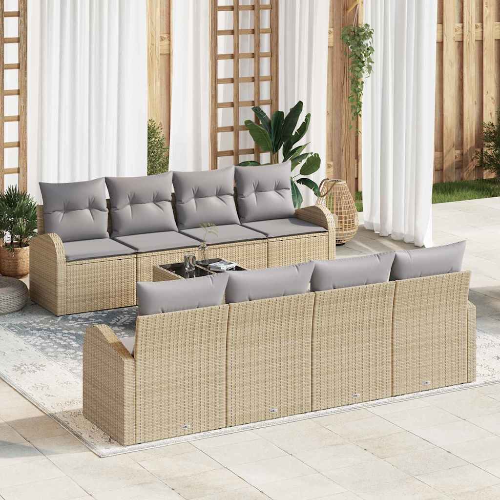 Gartensofa-set 9 Stk. 8-Sitzanzahl Beige und Grau Poly-Rattan