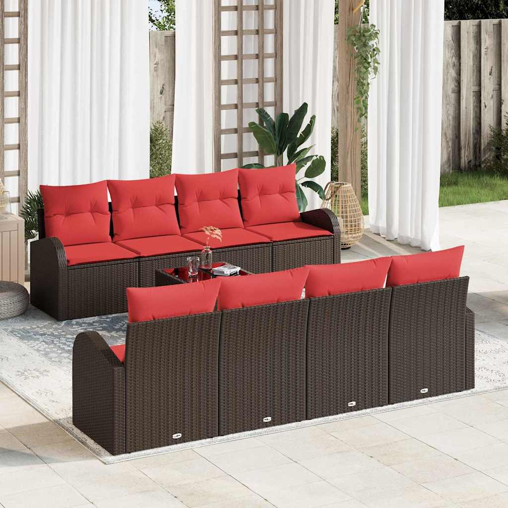 Sofa Set 9 stk. 8-Sitzanzahl Beige und Rot Poly-Rattan