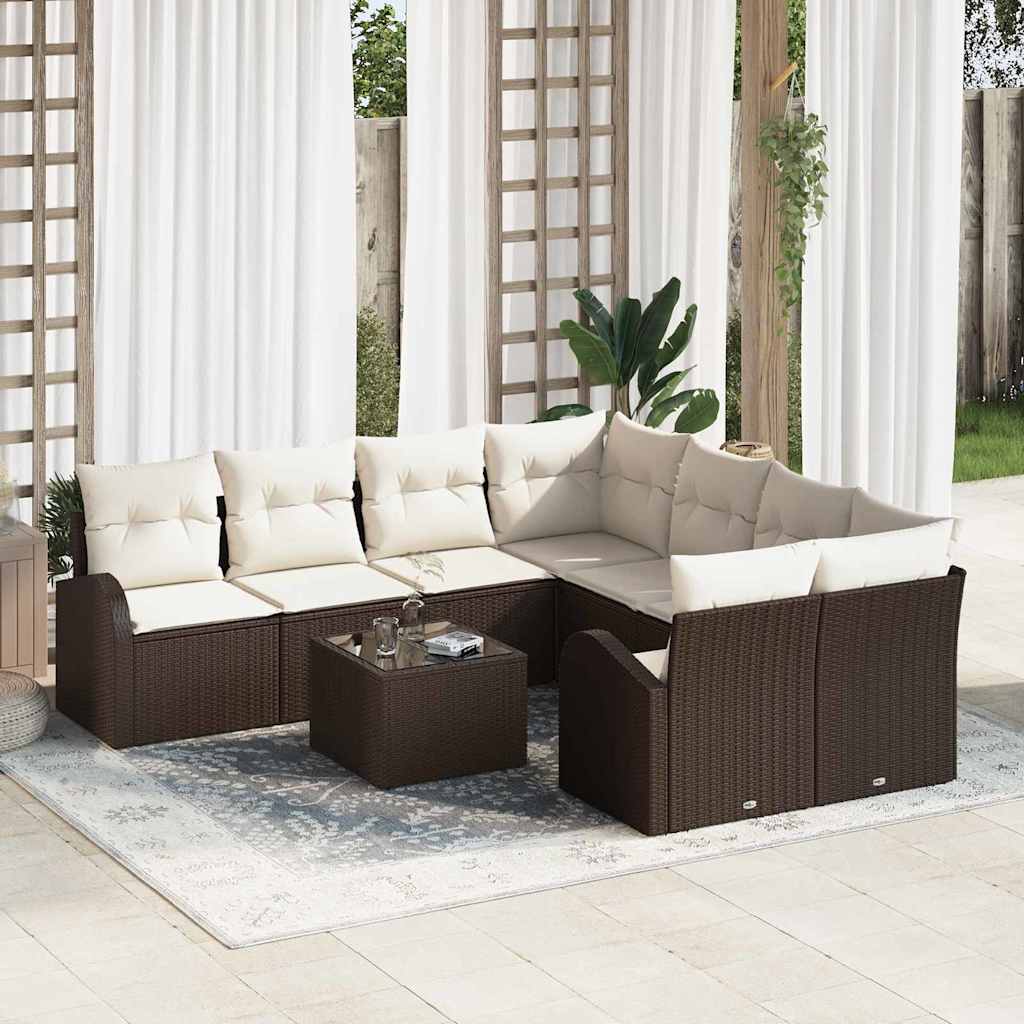 Sofa Set 9 stk. 8-Sitzanzahl Braun und Creme Poly-Rattan