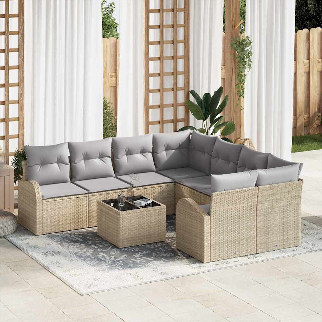 Sofa Set 9 stk. 8-Sitzanzahl Beige und Grau Poly-Rattan