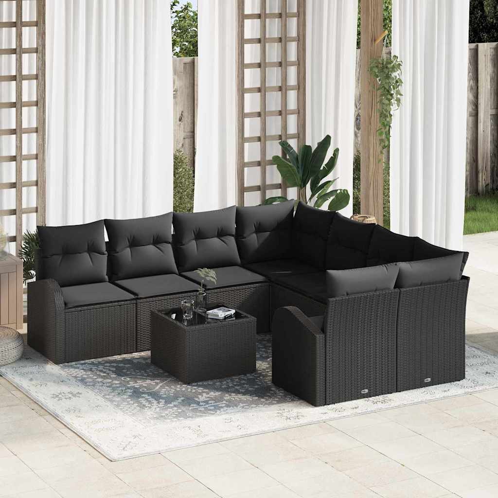 Sofa Set 9 stk. 8-Sitzanzahl Schwarz Poly-Rattan
