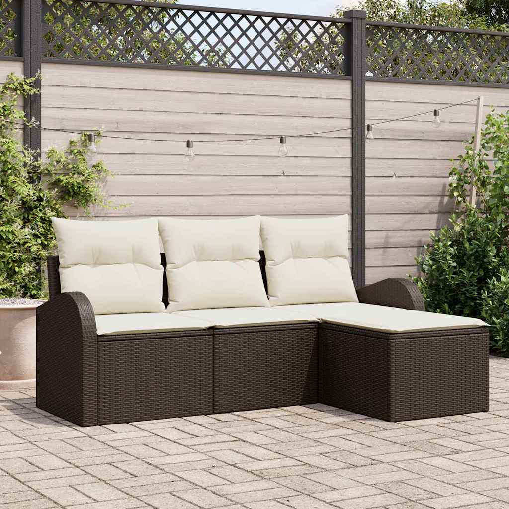 Sofa Set 4 stk. Braun und Weiß Poly-Rattan