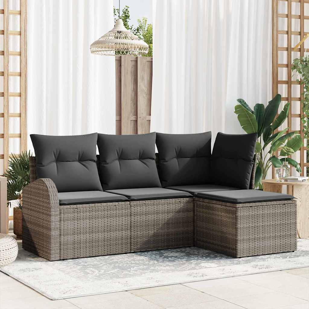 Sofa Set 4 stk. Grau Poly-Rattan