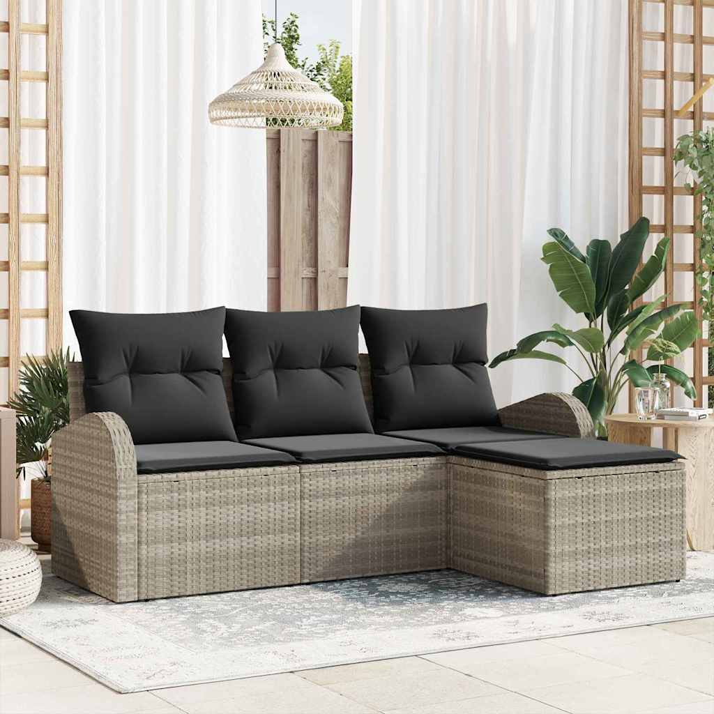 Sofa Set 4 stk. Hellgrau Poly-Rattan