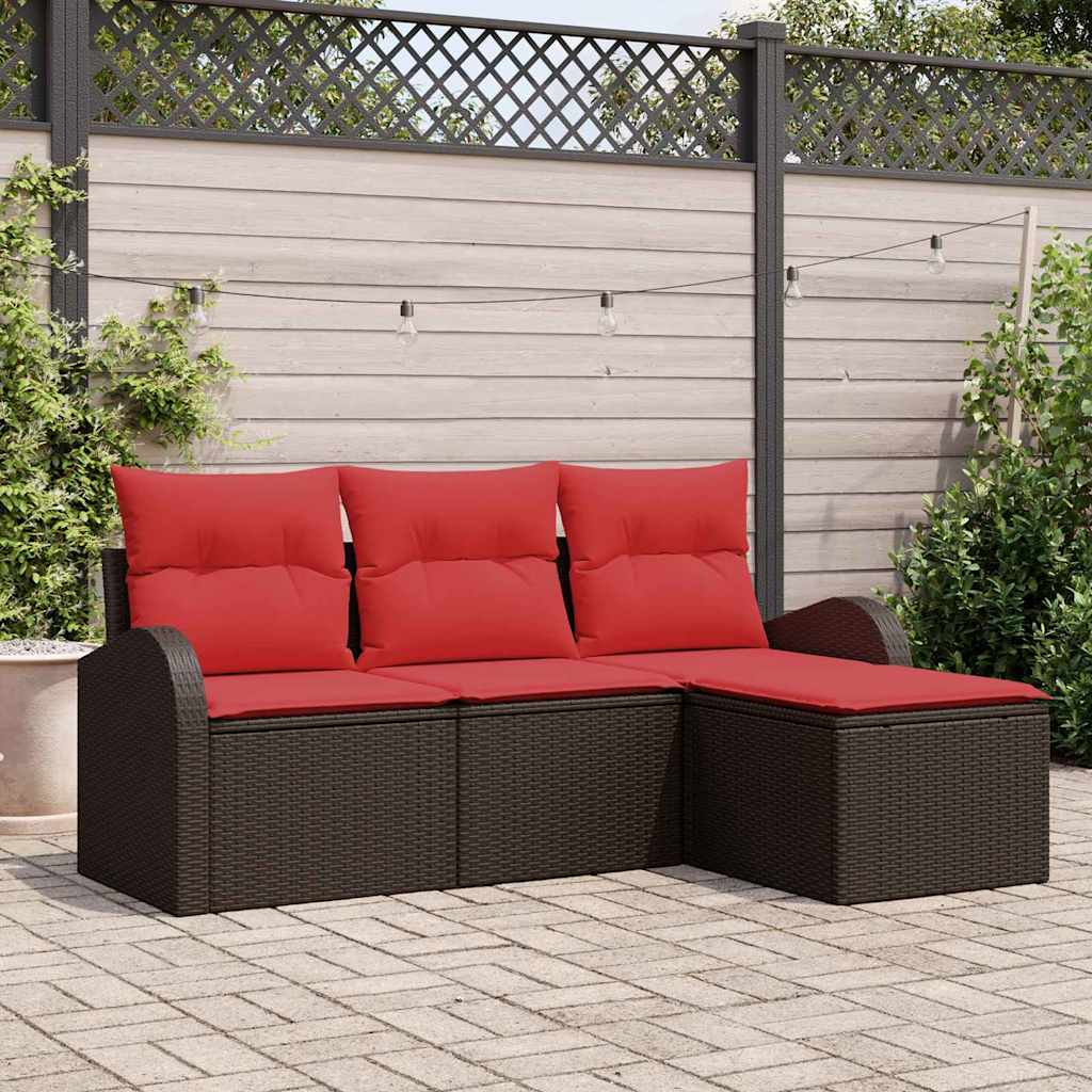 Sofa Set 4 stk. Braun und Rot Poly-Rattan