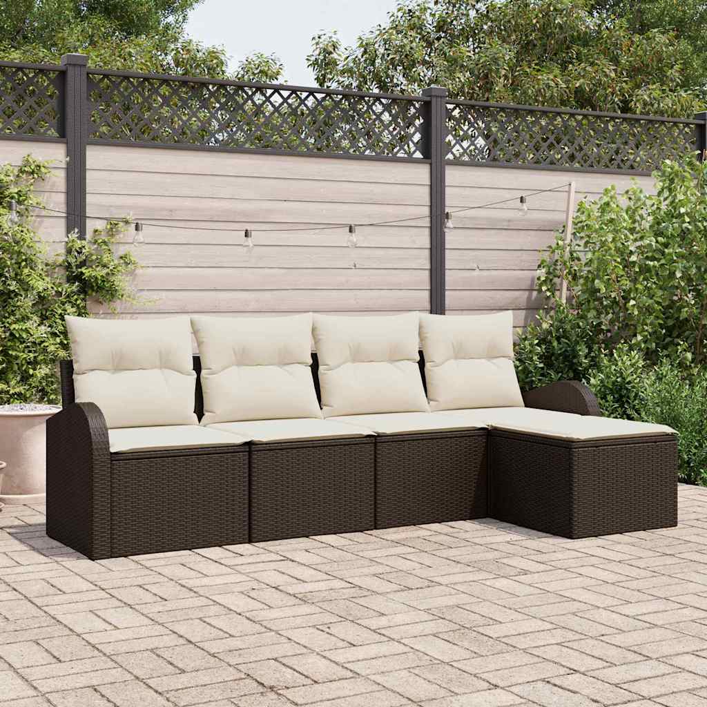 Sofa Set 5 stk. Braun und Weiß Poly-Rattan