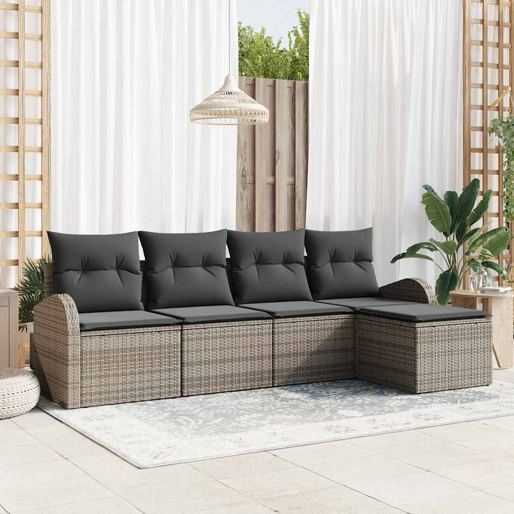 Sofa Set 5 stk. Grau Poly-Rattan