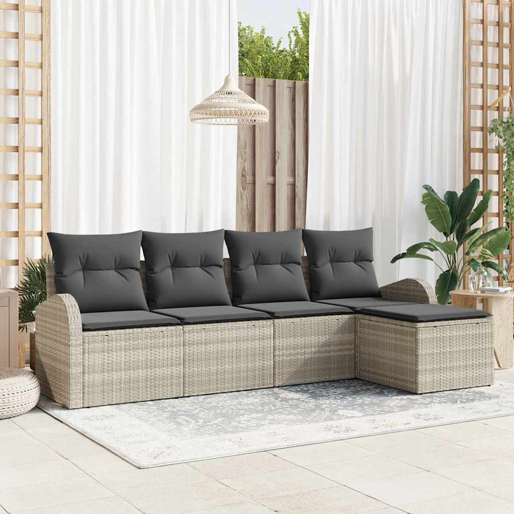 Sofa Set 5 stk. Hellgrau Poly-Rattan