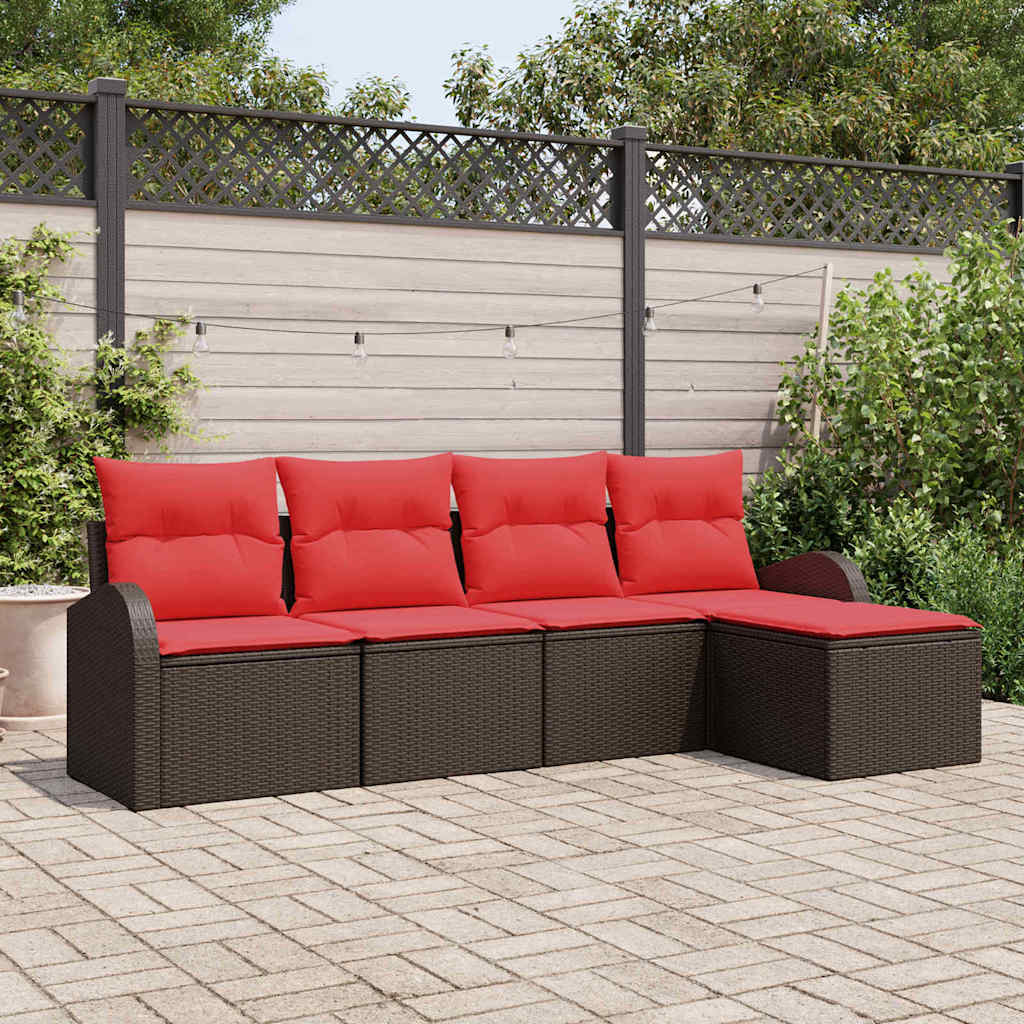 Sofa Set 5 stk. Braun und Rot Poly-Rattan