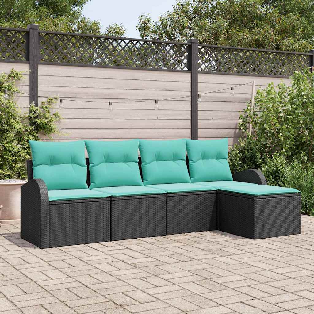 Sofa Set 5 stk. Schwarz und Türkis Poly-Rattan