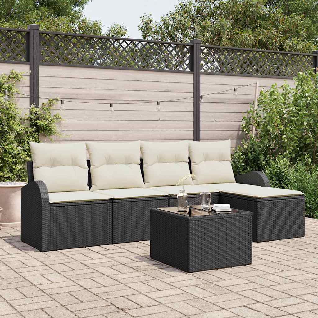 Sofa Set 6 stk. Schwarz und Weiß Poly-Rattan