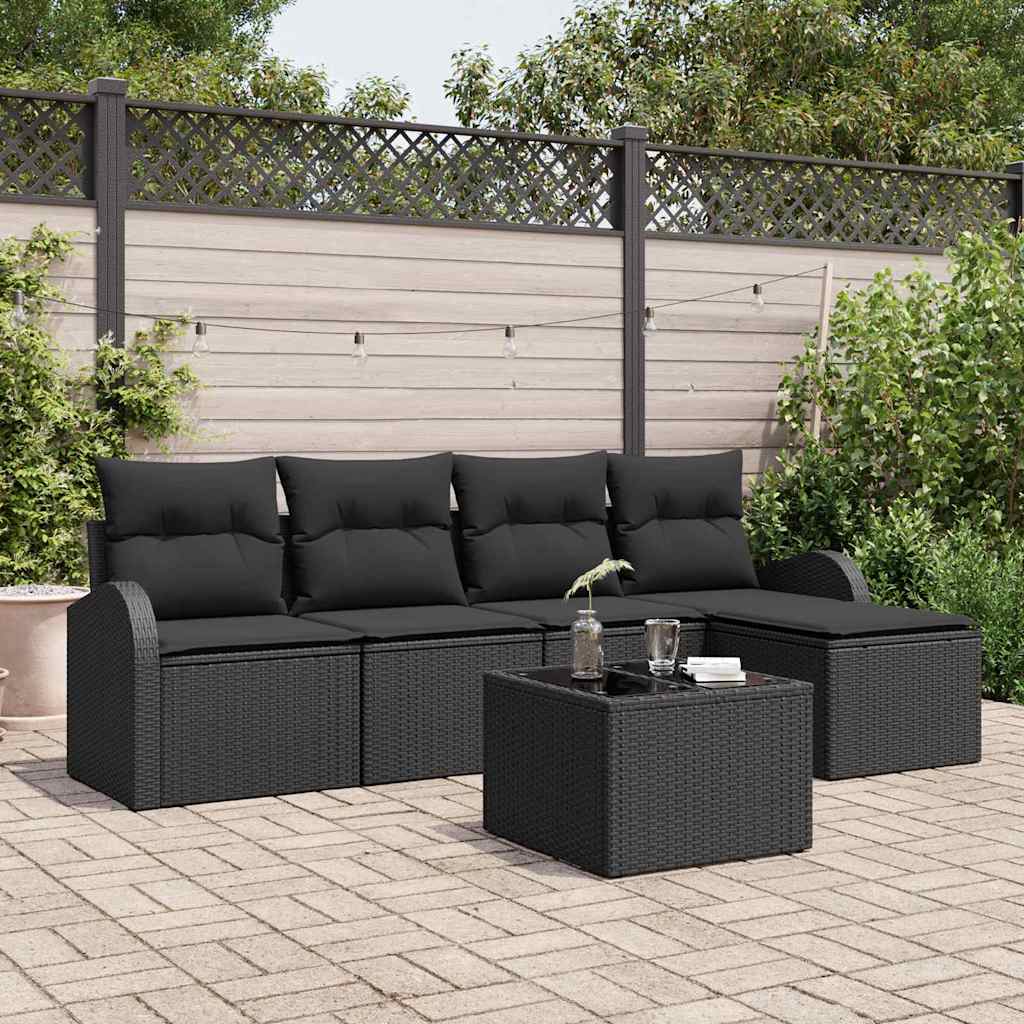 Sofa Set 6 stk. Schwarz Poly-Rattan