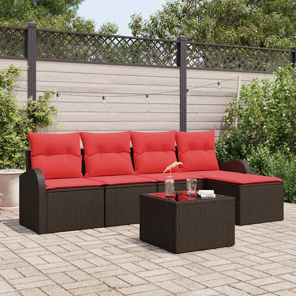 Sofa Set 6 stk. Braun und Rot Poly-Rattan
