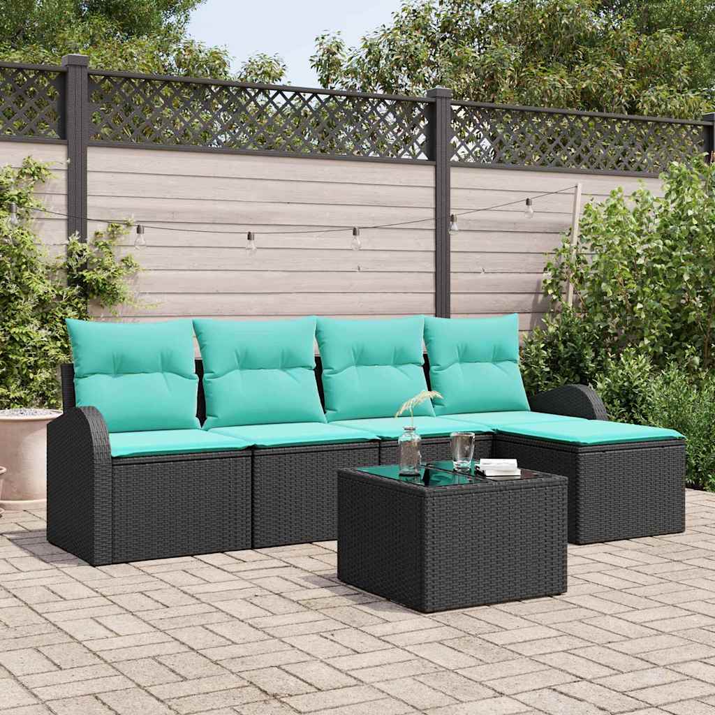 Sofa Set 6 stk. Schwarz und Türkis Poly-Rattan