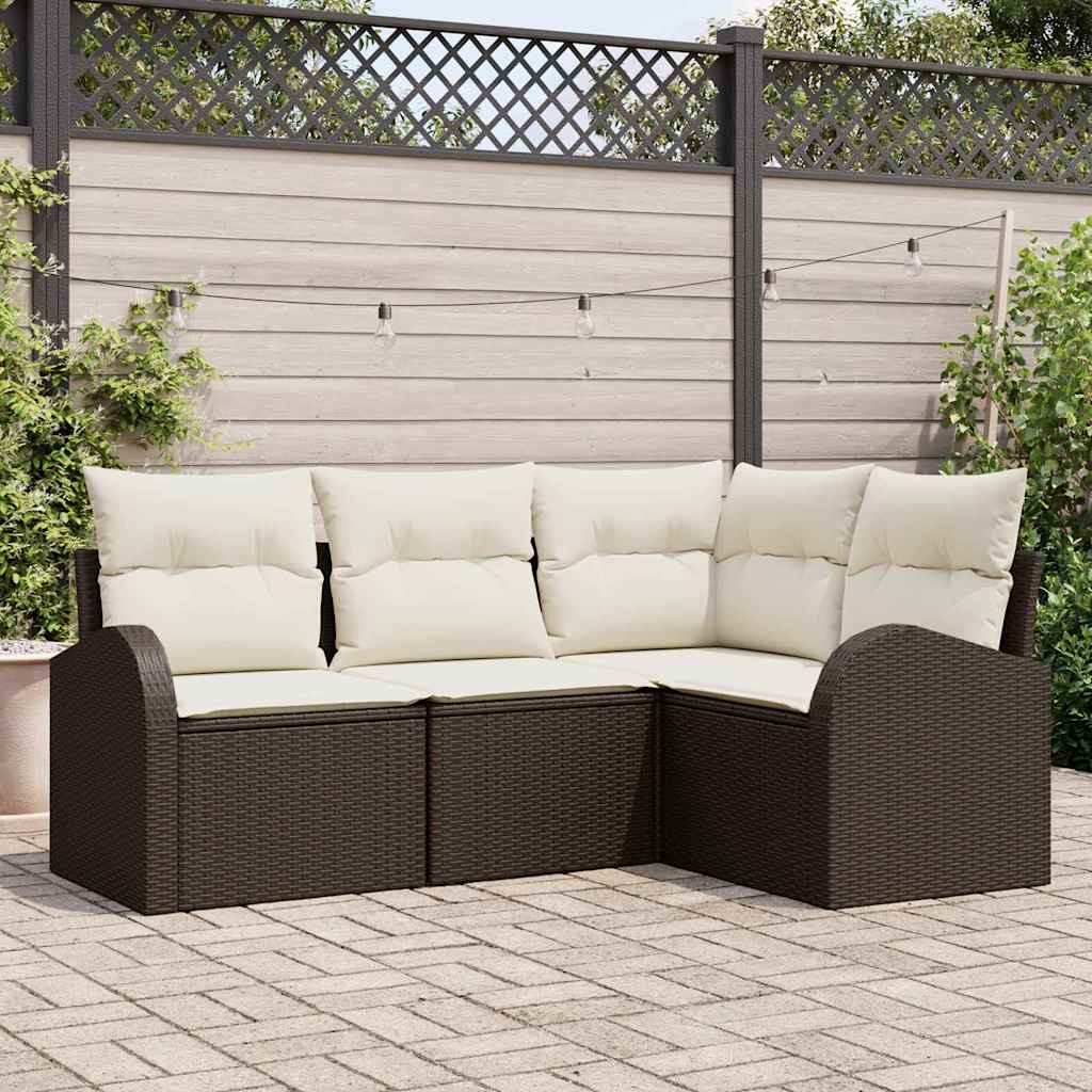 Gartensofa-set 4 stk. Braun und Weiß Poly-Rattan