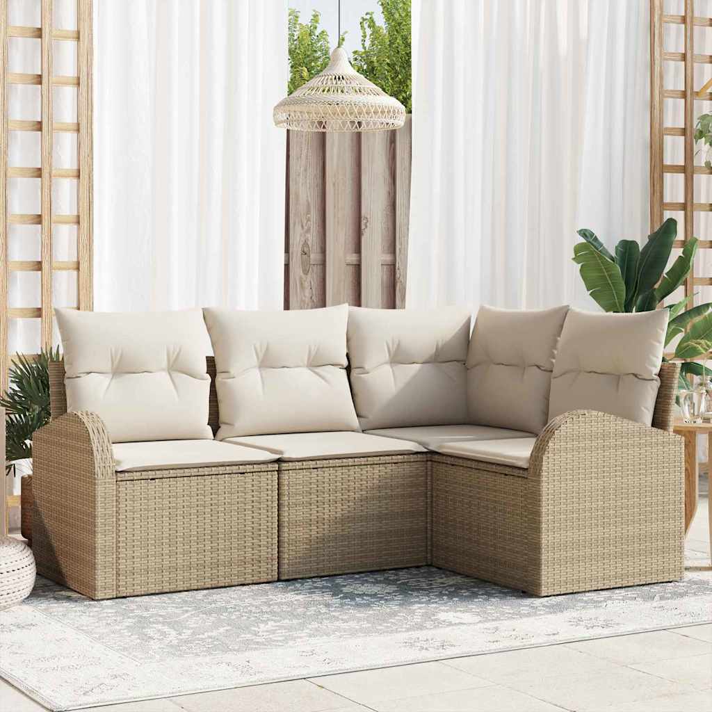 Gartensofa-set 4 stk. Beige und Weiß Poly-Rattan