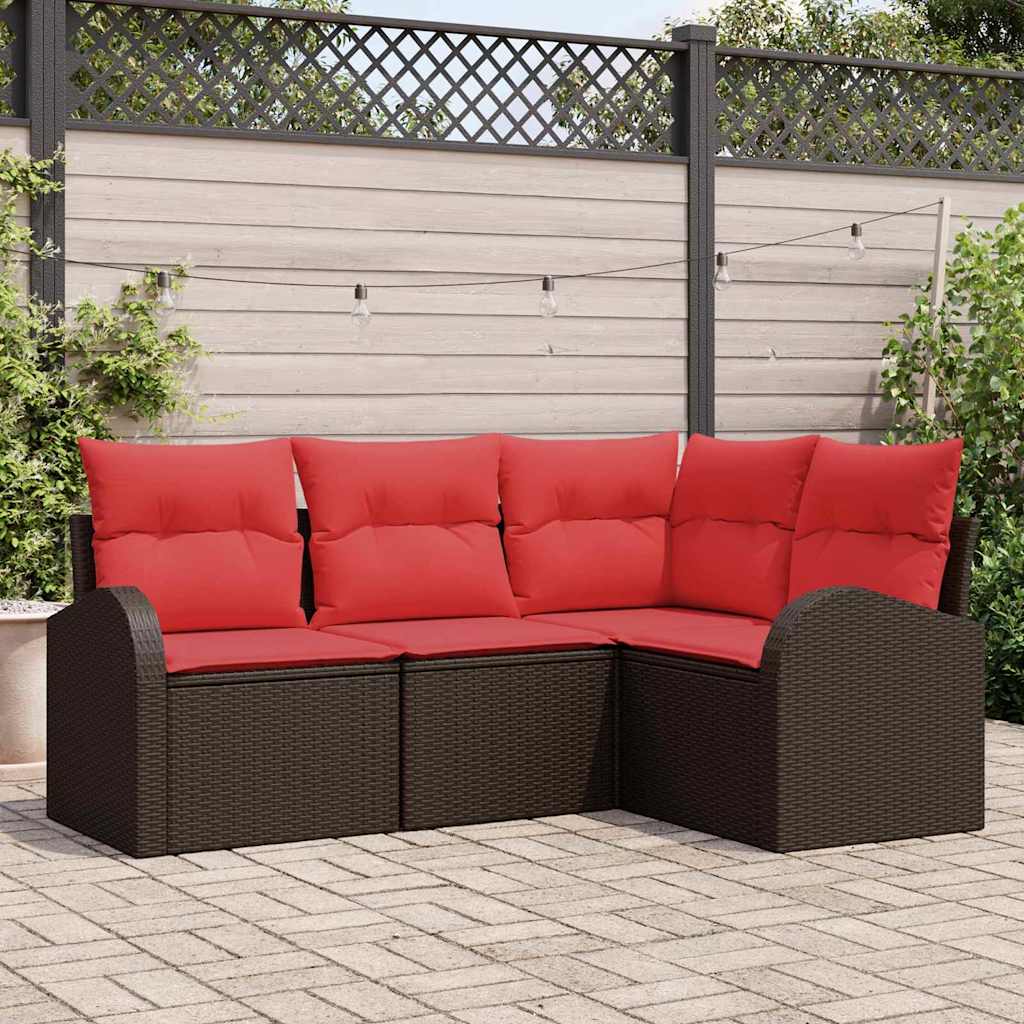 Gartensofa-set 4 stk. Braun und Rot Poly-Rattan