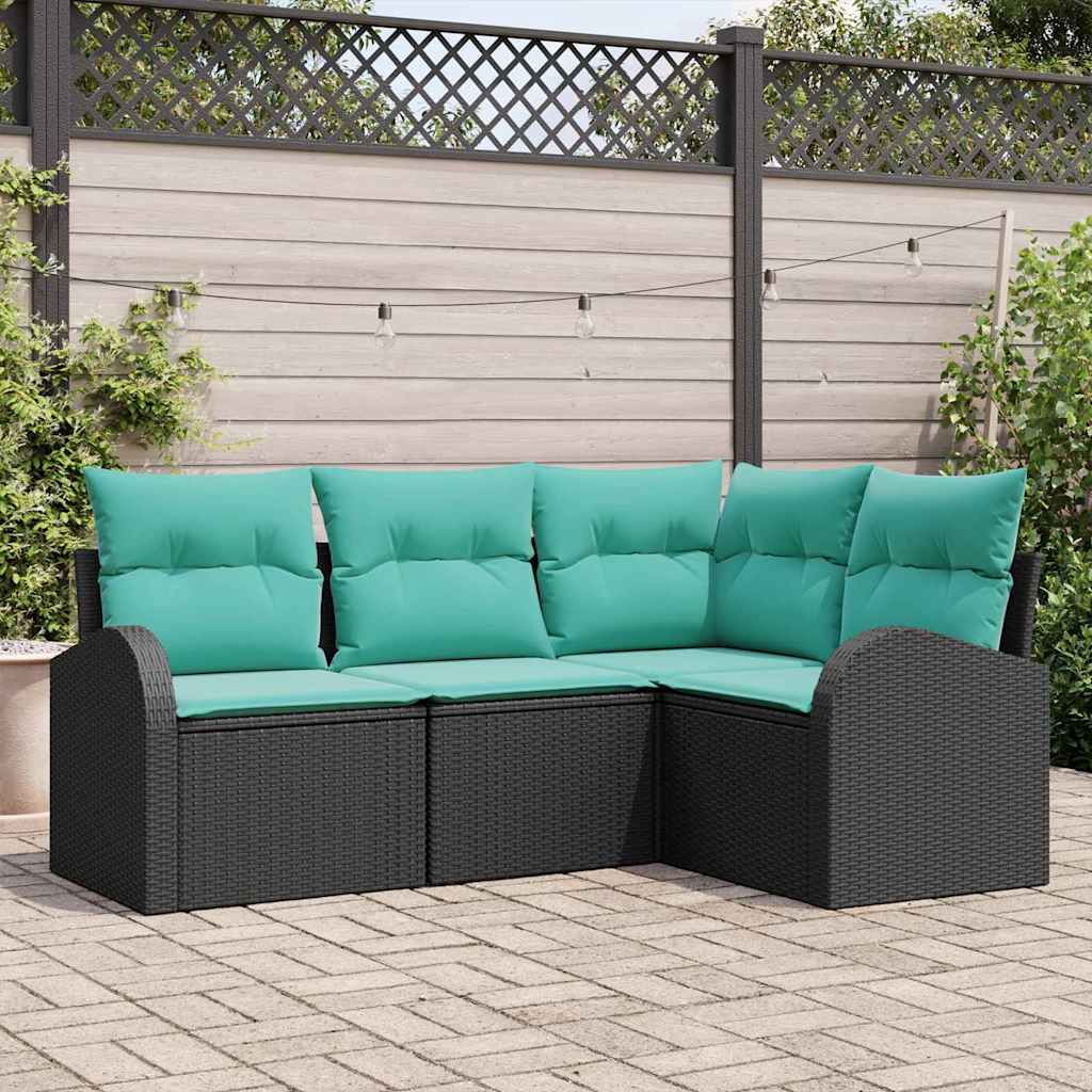 Gartensofa-set 4 stk. Schwarz und Türkis Poly-Rattan
