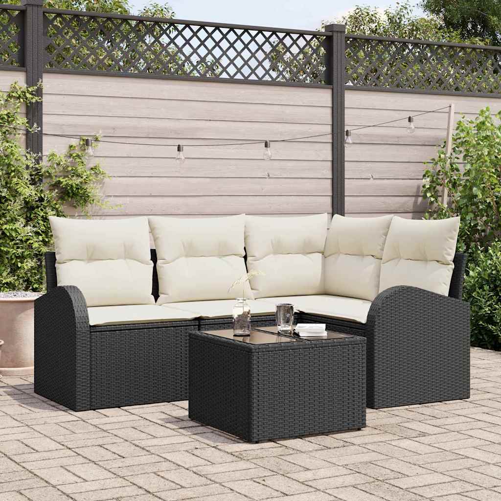 Gartensofa-set 5 stk. Schwarz und Weiß Poly-Rattan