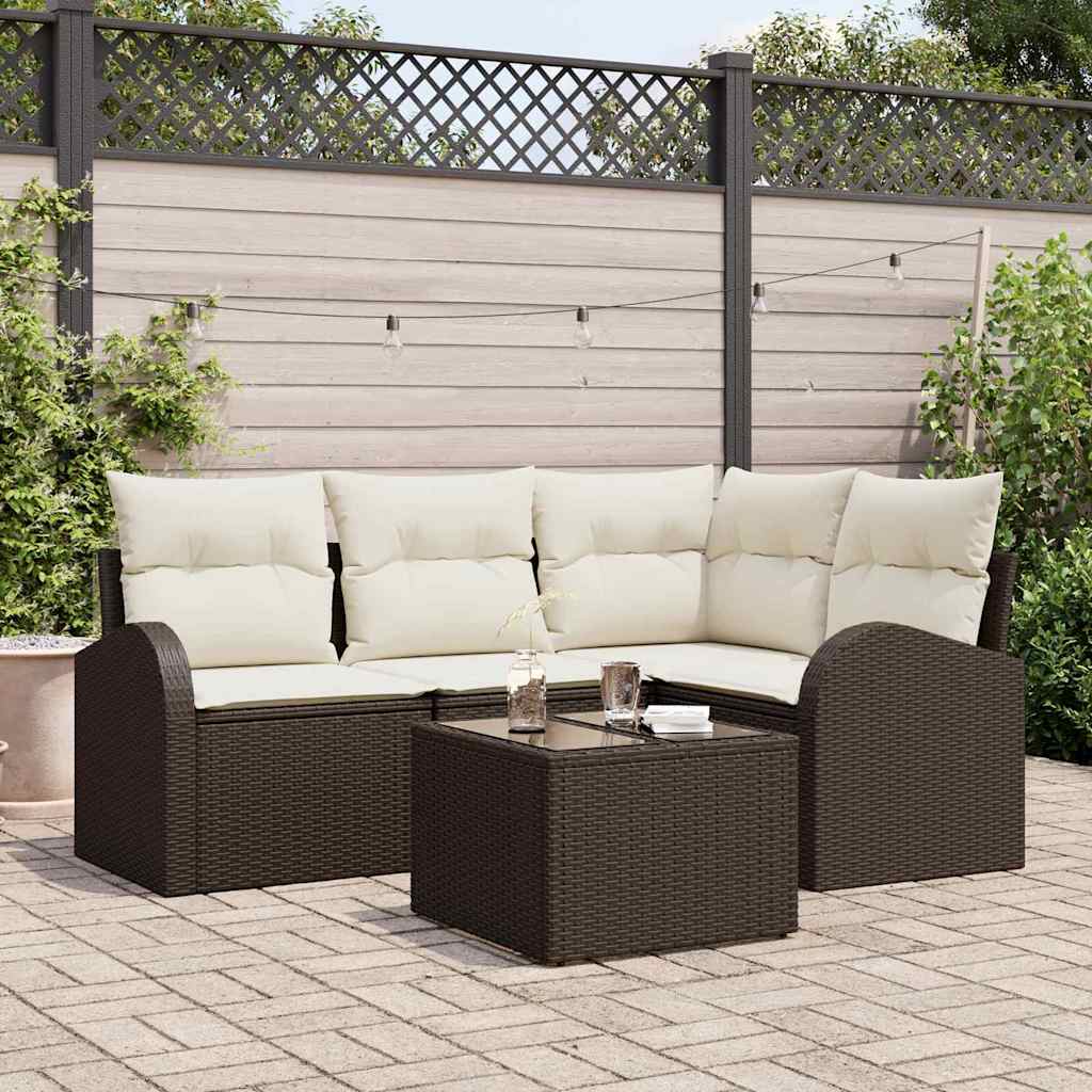 Gartensofa-set 5 stk. Braun und Weiß Poly-Rattan