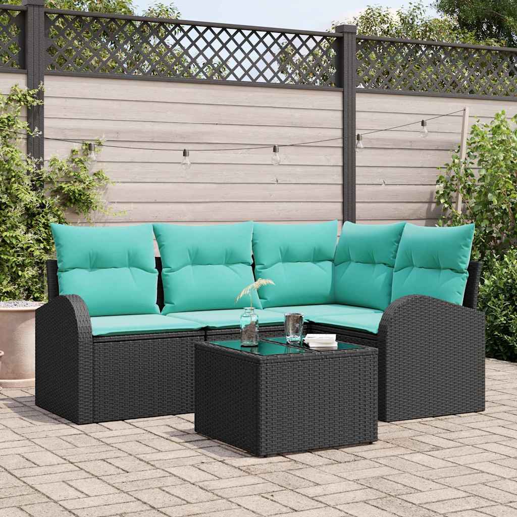 Gartensofa-set 5 stk. Schwarz und Türkis Poly-Rattan