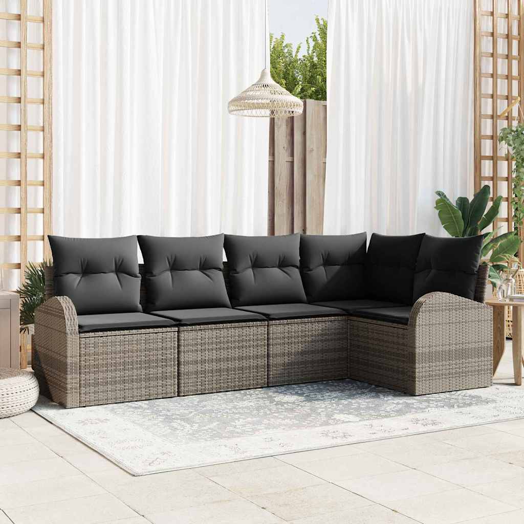 Gartensofa-set 5 stk. Grau Poly-Rattan