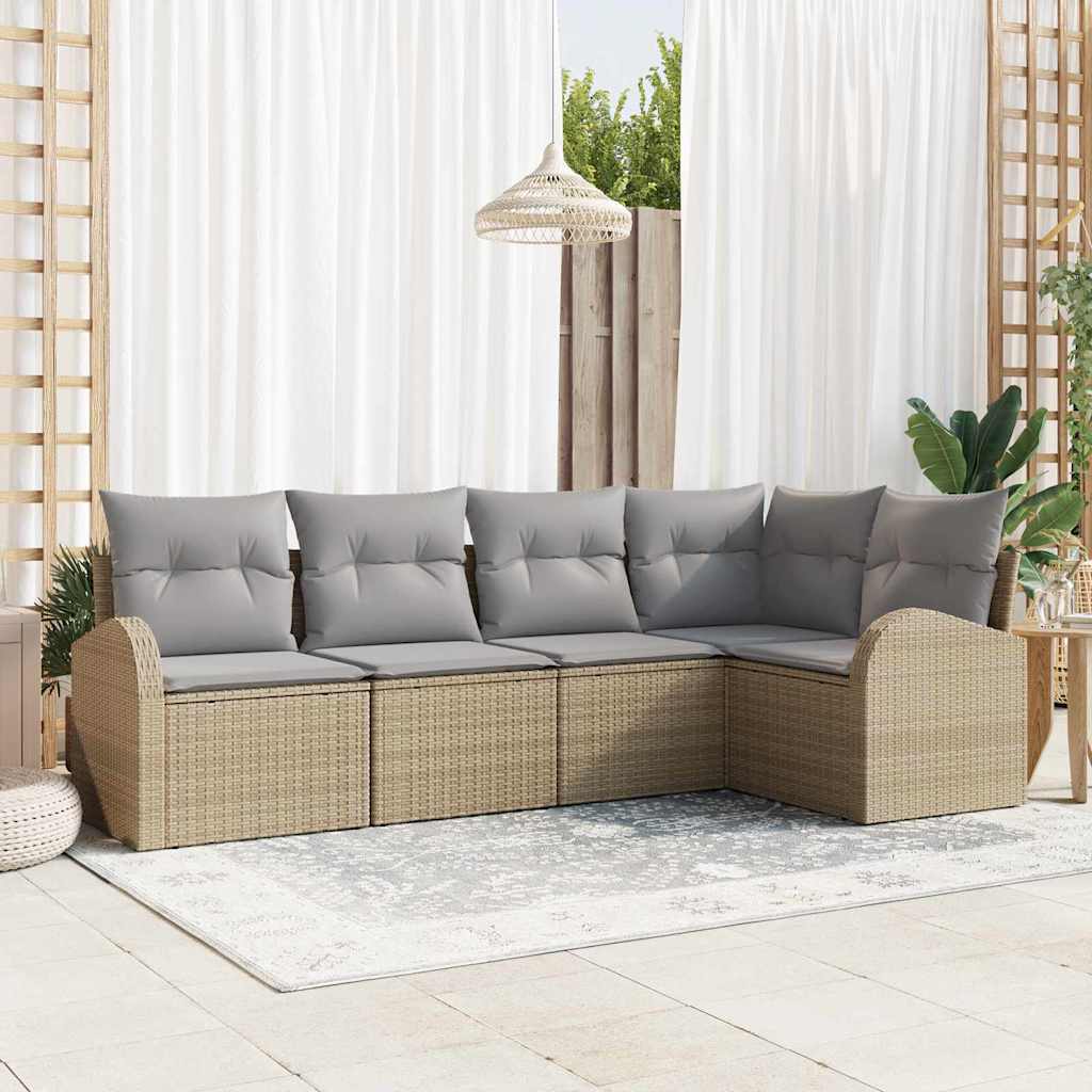 Gartensofa-set 5 stk. Beige und Hellgrau Poly-Rattan