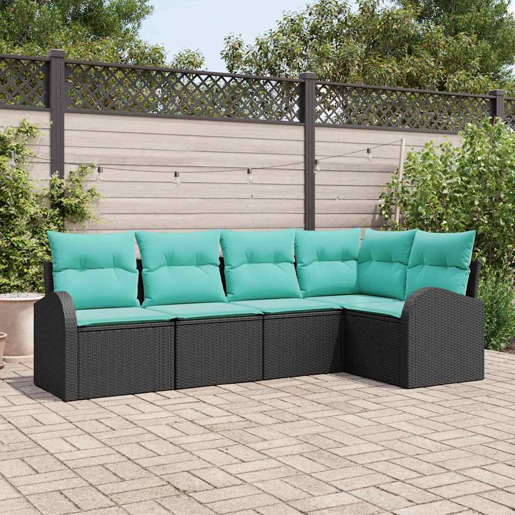 Gartensofa-set 5 stk. Schwarz und Türkis Poly-Rattan