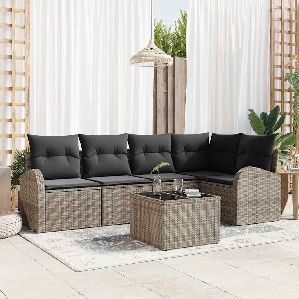 Gartensofa-set 6 stk. Grau Poly-Rattan