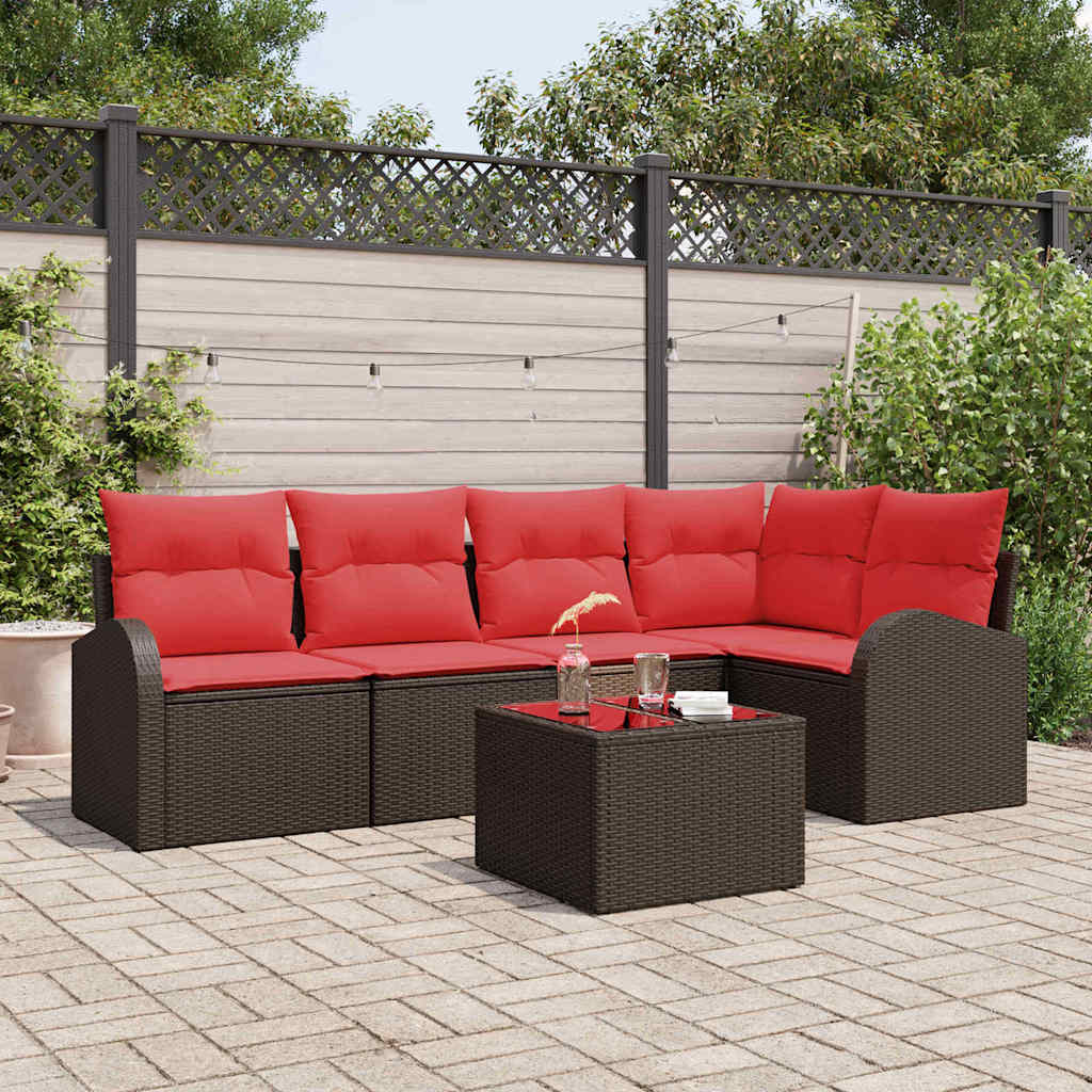 Gartensofa-set 6 stk. Braun und Rot Poly-Rattan