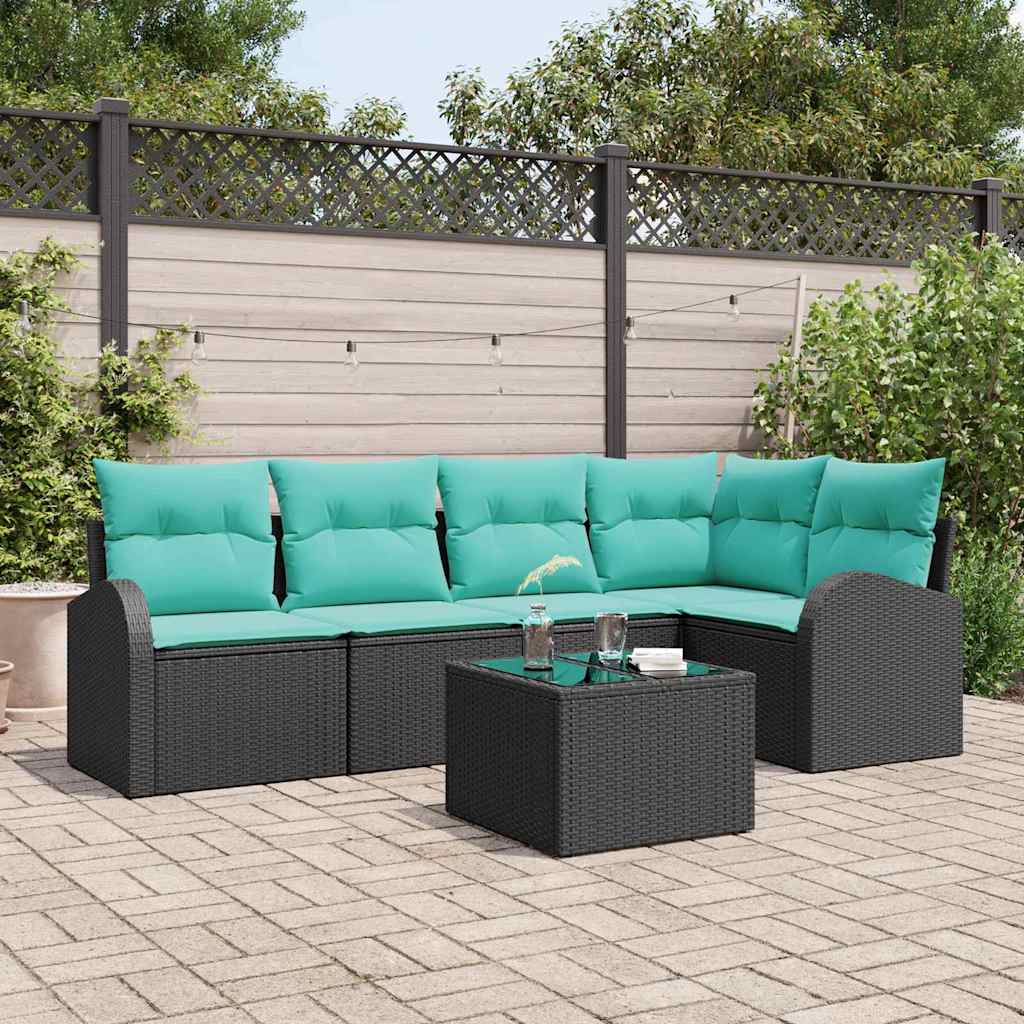Gartensofa-set 6 stk. Schwarz und Türkis Poly-Rattan
