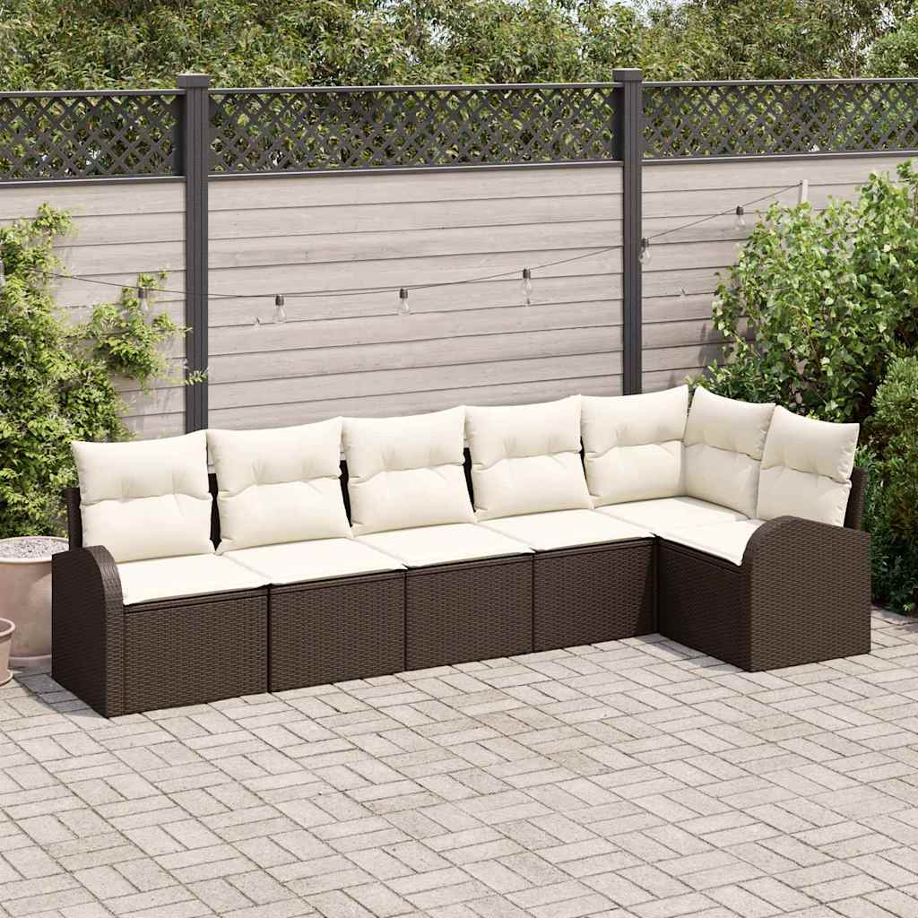 Gartensofa-set 6 stk. Braun und Weiß Poly-Rattan